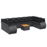 vidaXL Salon de jardin 11 Pièces avec coussins noir résine tressée