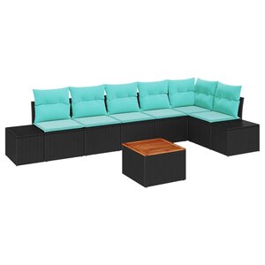 vidaXL Ensemble de canapé de jardin avec coussin 7 Pièces Noir polyrotin