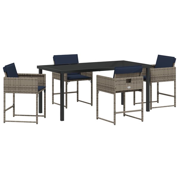 vidaXL Ensemble de salle à manger de jardin 5 pièces avec coussins Gris Poly Rattan