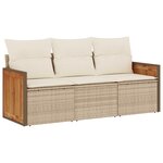 vidaXL Salon de jardin avec coussins 3 Pièces beige résine tressée