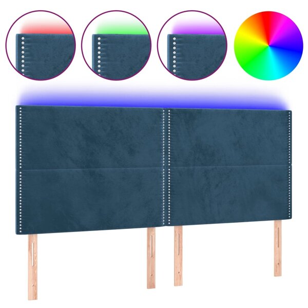 vidaXL Tête de lit à LED Bleu foncé 160x5x118/128 cm Velours