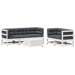 vidaXL Salon de jardin avec coussins 6 Pièces blanc bois de pin massif