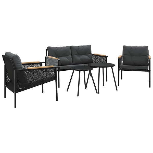 vidaXL Ensemble de meubles de balcon avec coussins 5 Pièces noir acier