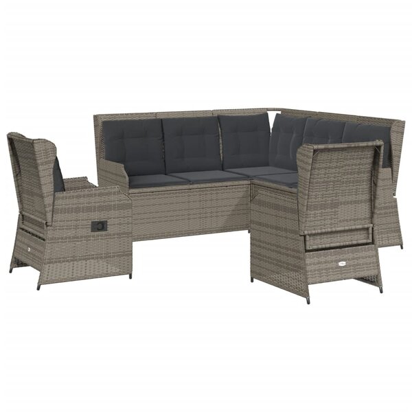 vidaXL Salon de jardin 5 Pièces avec coussins Gris Résine tressée