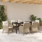vidaXL Ensemble de Salle à Manger de Jardin 7 pièces avec Coussins Beige Poly Rattan