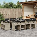 vidaXL Ensemble à manger de jardin et coussins 13 Pièces gris clair rotin