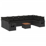vidaXL Salon de jardin 11 Pièces avec coussins noir résine tressée