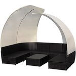 Salon de jardin meuble d'extérieur ensemble de mobilier 9 pièces avec auvents résine tressée noir 02_0017887