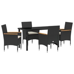 Ensemble de salle à manger de jardin 5 pièces avec coussins en rotin noir vidaXL