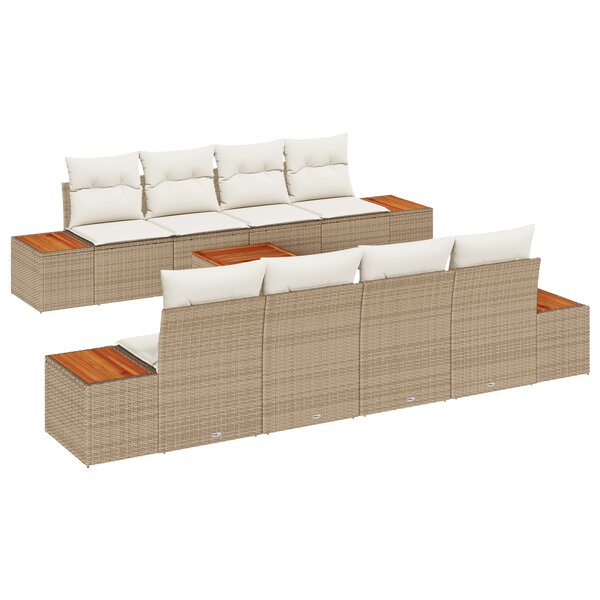 vidaXL Ensemble de canapés de jardin 9 pièces avec coussins beige rattan acacia