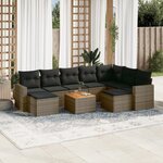 vidaXL Salon de jardin avec coussins 10 Pièces gris résine tressée