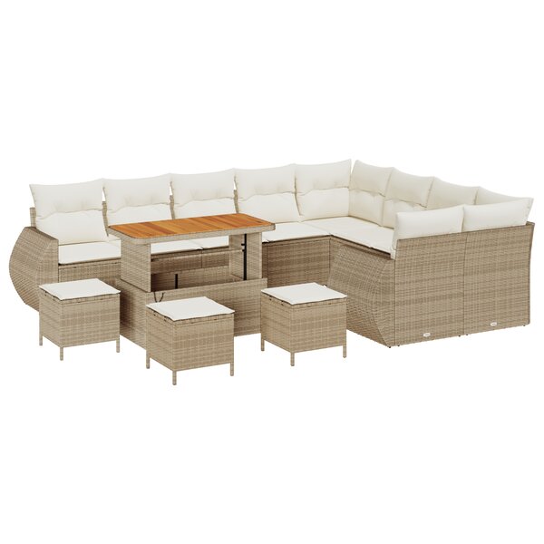 Ensemble de canapé de jardin de 13 pièces avec coussins beige en rotin poly acacia