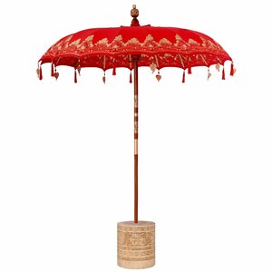vidaXL Parasol balinais 260 Rouge 180-190 cm Coton et bois massif
