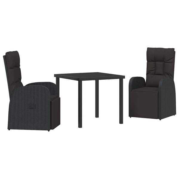 vidaXL Ensemble de salle à manger pour jardin 3 Pièces Noir polyrotin