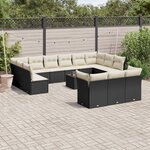 vidaXL Salon de jardin avec coussins 14 Pièces noir résine tressée