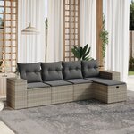vidaXL Salon de jardin 5 Pièces avec coussins gris clair résine tressée