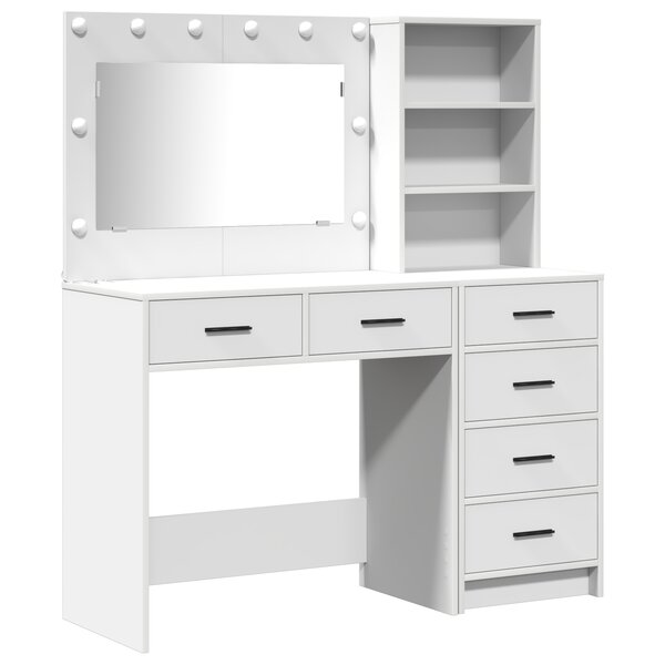 vidaXL Ensemble de Coiffeuse 2 Pièces avec Lumières LED en Bois Blanc
