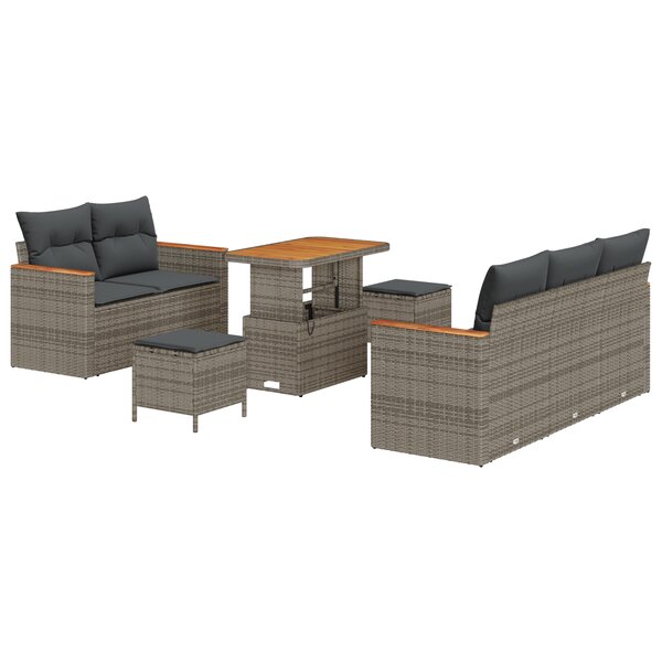 Ensemble de canapé de jardin 8 pièces avec coussins Gris Poly Rotin Acacia