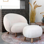 Chaise de salon blanche en agneau artificiel avec pieds en noyer