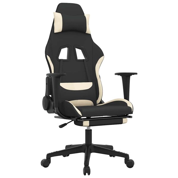 vidaXL Chaise de jeu de massage avec repose-pied Noir et crème Tissu