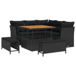 vidaXL Ensemble de canapé de jardin 8 pièces avec coussins en rotin poly noir  acacia