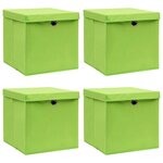 vidaXL Boîtes de rangement avec couvercles 4 Pièces Vert 32x32x32cm Tissu