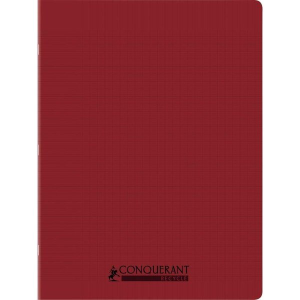 Cahier recyclé et recyclable  96 pages seyès 90 g  couverture polypropylène rouge  format 24 x 32 cm CONQUERANT