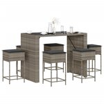 vidaXL Ensemble de bar de jardin 7 Pièces avec coussins gris poly rotin