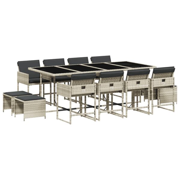 vidaXL Ensemble à manger de jardin et coussins 13 Pièces gris clair rotin