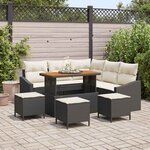 vidaXL Ensemble de canapé de jardin avec coussin 9 Pièces Noir Poly rotin