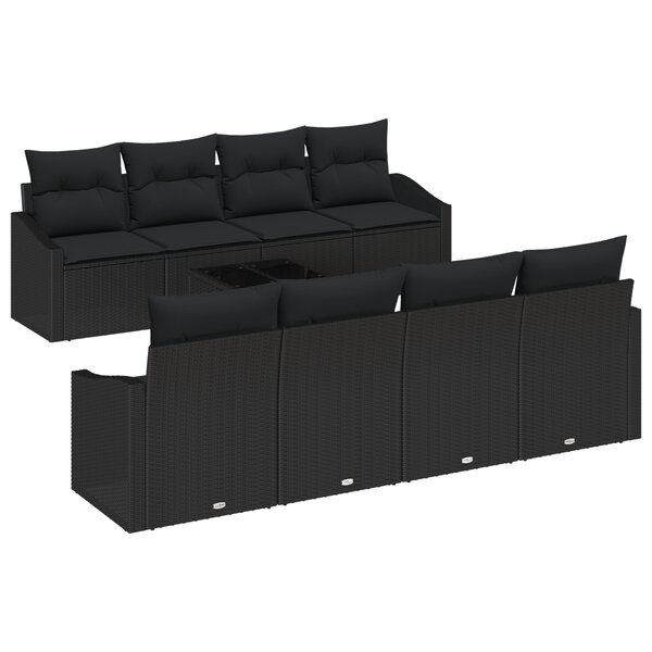 vidaXL Ensemble de 9 pièces de canapé de jardin avec coussins Noir Rotin Synthétique