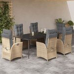 vidaXL Ensemble à manger de jardin et coussins 7 Pièces beige poly rotin