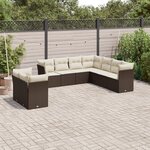 vidaXL Salon de jardin avec coussins 9 Pièces marron résine tressée