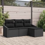 vidaXL Ensemble de canapé de jardin 4 pièces avec coussins Noir Rattan Poly