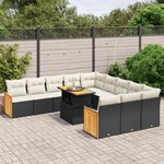 vidaXL Salon de jardin 11 Pièces avec coussins noir résine tressée