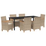 vidaXL Set de salle à manger de jardin 7 pièces avec coussins Beige Poly Rattan