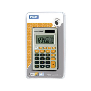 Calculatrice grise et orange 8 chiffres avec étui