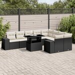 vidaXL Salon de jardin 10 Pièces avec coussins noir résine tressée