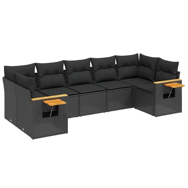 vidaXL Salon de jardin 7 Pièces avec coussins noir résine tressée