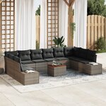 vidaXL Ensemble de canapés de jardin 11 pièces avec coussins Gris Poly Rotin Acacia