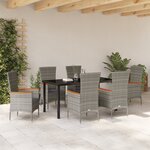 vidaXL Ensemble de Salle à Manger de Jardin de 7 Pièces avec Coussins en Rotin Gris