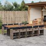 vidaXL Ensemble à manger de jardin 11Pièces avec coussins gris poly rotin