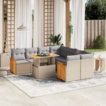 vidaXL Salon de jardin avec coussins 9 Pièces beige résine tressée