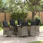 vidaXL Set de Salle à Manger de Jardin 7 Pièces avec Coussins Gris Poly Rattan