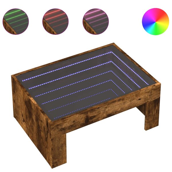 vidaXL Table basse avec LED infini chêne fumé 70x50x30 cm