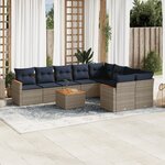 vidaXL Salon de jardin 10 Pièces avec coussins gris résine tressée