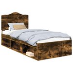 vidaXL Cadre de lit avec tête de lit Chêne fumé 90 x 200 cm Pin massif