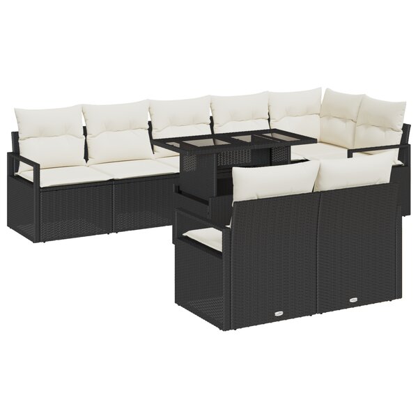 Ensemble de 9 pièces de canapé de jardin avec coussins en poly rotin noir