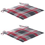 vidaXL Chaises de jardin lot de 2 avec coussins à carreaux rouges Teck