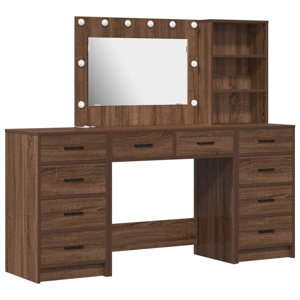 Set de coiffeuse 3 pièces avec LED en chêne noir en bois stratifié